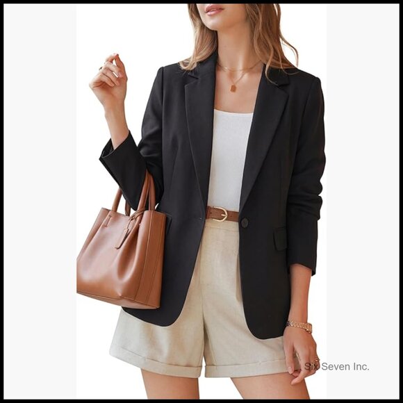 Jackets & Blazers - Linen Blend Notched Lapel Blazer for Business Casual Wear